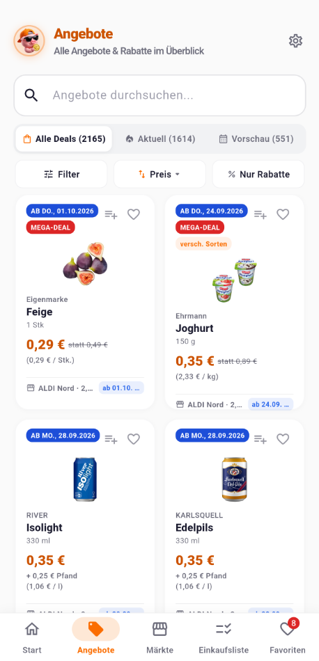 SparBro Angebote: Suche und Filter für 11 Supermärkte